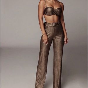 JLUXLABEL Metallic Brown Trousers
